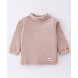 Pink Rabbit Single Jersey Full Sleeves Solid Turtle Neck T-Shirt - Brown