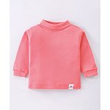 Pink Rabbit Single Jersey Full Sleeves Solid Turtle Neck T-Shirt - Red