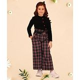 Cutecumber Full Sleeves Top With Checked Culottes - Black