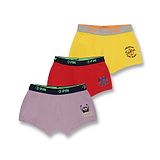 3PIN Pack Of 3 Cotton Elastane Awesome Vibes Text & Nautical Theme Printed Trunks - Purple Red & Yellow