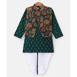 Teentaare Cotton Full Sleeves Floral Printed Kurta Kurta Set with Jacket - Green