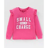 Bodycare Single Jersey Knit Full Sleeves Top with Frill Detailing & Text Print - Pink