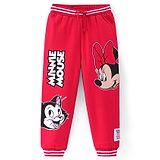 Babyhug Disney Cotton Knit Full Length Lounge Pant with Minnie Mouse Print and Badge Detailing- Red