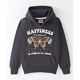 Under Fourteen Only Cotton Full Sleeves Typography Printed Hooded Sweatshirt - Dark Gull Grey