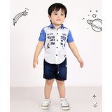 BAD BOYS Half Sleeves Space Theme Text Printed Shirt & Shorts Set - Blue & White