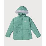 GINI & JONY Full Sleeves Embellished Brand Logo Printed Winter Jacket - Green