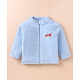 Bodycare Fleece Knitted Full Sleeves Winter Jacket With Car Embroidery - Light Blue