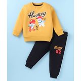 Bodycare Fleece Knit Full Sleeves Winter Wear Suit With Animals Print - Mustard & Black