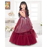 Betty By Tiny Kingdom Net  Sleevless Striped & Floral Embellished Party  Gown - Maroon