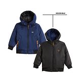 Okane Woven Full Sleeves Reversible Padded Hooded Jacket With Patch Detailing - Navy Blue