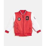 Okane Woven Full Sleeves Padded Bomber Jacket With Embroidery Detailing - Red