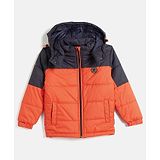 Okane Knit Full Sleeves Padded Hooded Jacket With Colour Block Design - Orange