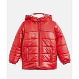 Okane Knit Full Sleeves Solid Colour Padded Hooded Jacket - Red