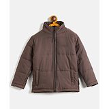 Okane Woven Full Sleeves High Neck Solid Colour Padded Quilted Jacket - Brown