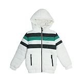 Okane Knit Full Sleeves Padded Hooded Jacket With Stripes Design - White & Green