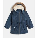 Okane Knit Full Sleeves Solid Colour Padded Jacket With Detachable Hood - Navy Blue