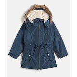 Okane Knit Full Sleeves Solid Colour Padded Jacket With Detachable Hood - Navy Blue