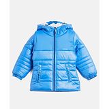 Okane Woven Full Sleeves Padded Hooded Solid Colour Jacket - Sky Blue