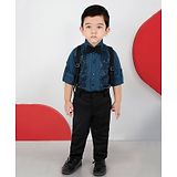 BAD BOYS Full Sleeves Stones Embellished Shirt With Solid Pant Bow & Suspender - Blue