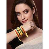 Zindura Alloy Pearls Gold-plated Chuda Bangles set for Girls and Women ( Off White, 2.2 )