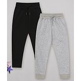 Sheer Love Pack of 2 Single Jersey Solid Joggers - Black & Grey Melange