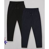 Sheer Love Pack of 2 Single Jersey Solid Joggers - Black & Navy Blue