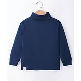 Ollypop Interlock Knit Full Sleeves Turtle Neck Solid Color T-Shirt - Navy Blue