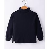 Ollypop Interlock Knit Full Sleeves Turtle Neck Solid Color T-Shirt - Black