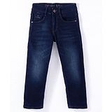 Ruff Denim Woven Washed Full Length Solid Color Jeans - Navy Blue