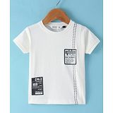 Ruff Cotton Knit Half Sleeves T-Shirt with Text Print - Off White