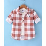 Ruff Twill Woven Full Sleeves Checkered Shirt With Inner Tee - Light Red