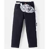 Little Kangaroos Denim Woven Full Length Solid Colored Jeans With Waist Bag - Black