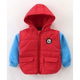 Little Kangaroos Bodycare Taffeta Knit Full Sleeves Padded Hooded Jacket with Patch Detailing - Red