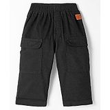 Little Kangaroos Cotton Woven Full Length Trouser With Bear Patch - Black