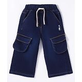 Little Kangaroos Woven Full Length Denim Jeans With Text Patch - Navy Blue