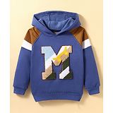 Little Kangaroos Fleece Knit Full Raglan Sleeves Hooded Sweatshirt with Alphabet Embroidery - Navy Blue