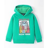 Little Kangaroos Fleece Knit Hooded Sweatshirt With Bear Print - Green