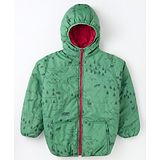 Little Kangaroos Knit Full Sleeves  Mountain Theme Print Padded Hooded Winter Jacket with Kangaroo Pockets -  Green & Red