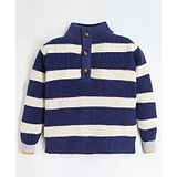 Cherry Crumble By Nitt Hyman Full Sleeves Striped Sweater - Navy Blue & Off White