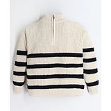 Cherry Crumble By Nitt Hyman Cotton Full Sleeves Striped Sweater - Off White & Black