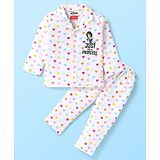 Babyhug Disney Single Jersey Knit Full Sleeves Heart & Snow White Printed Night Suit - White