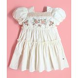 Cherry Crumble By Nitt Hyman Half Sleeves Floral Embroidered Dress - Off White