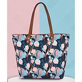 Lycheebags Women Printed Canvas Blue And Peach Tote Bag