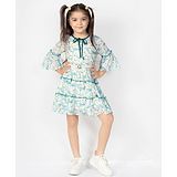 Naughty Ninos Three Fourth Sleeves Floral Printed Flared Dress - Blue