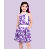 Naughty Ninos Sleeveless Floral Printed Flared Dress - Purple