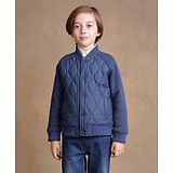 One Friday Full Sleeves Front Open Quilted Jacket - Navy Blue