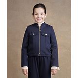 One Friday Full Sleeves Front Open Solid Jacket - Navy Blue