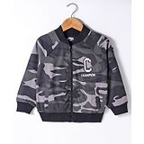 Under Fourteen Only Cotton Full Sleeves Camouflage Printed & Champion Text Embroidered Zipper Jacket - Grey Camo