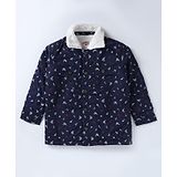 Under Fourteen Only Cotton Full Sleeves Nautical Theme Printed Jacket - Navy Blue