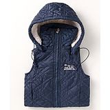 Under Fourteen Only Sleeveless Typography  Embroidered Hooded Jacket - Navy Blue